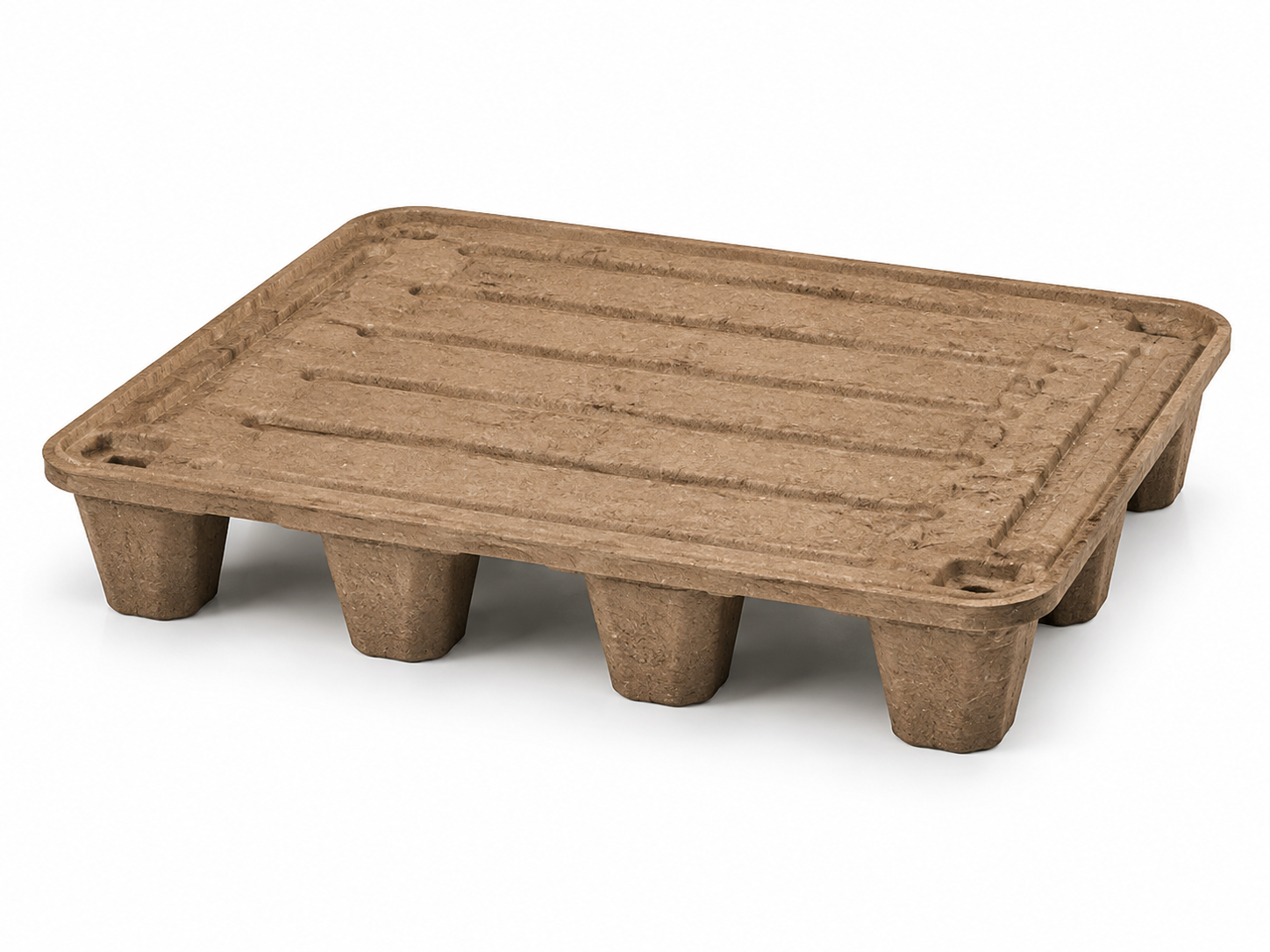 Presswood nestable pallet, 800 x 600 mm, moulded wood-fibre deck with a raised lip on moulded nesting feet — representative reference illustration, not a stock photograph or dimension-certified