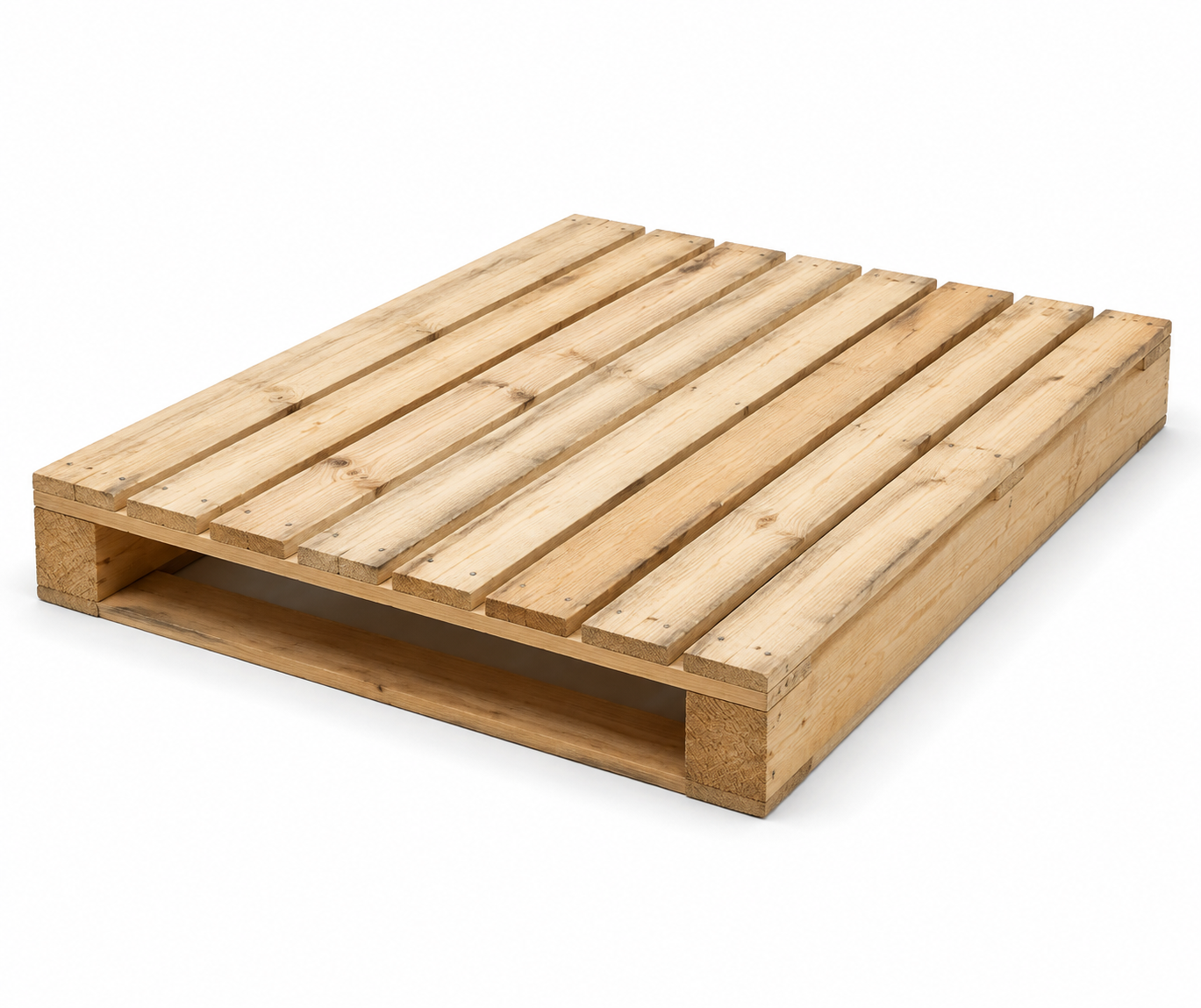 Two-way builders wooden pallet 1200 x 1000 mm, three-quarter view