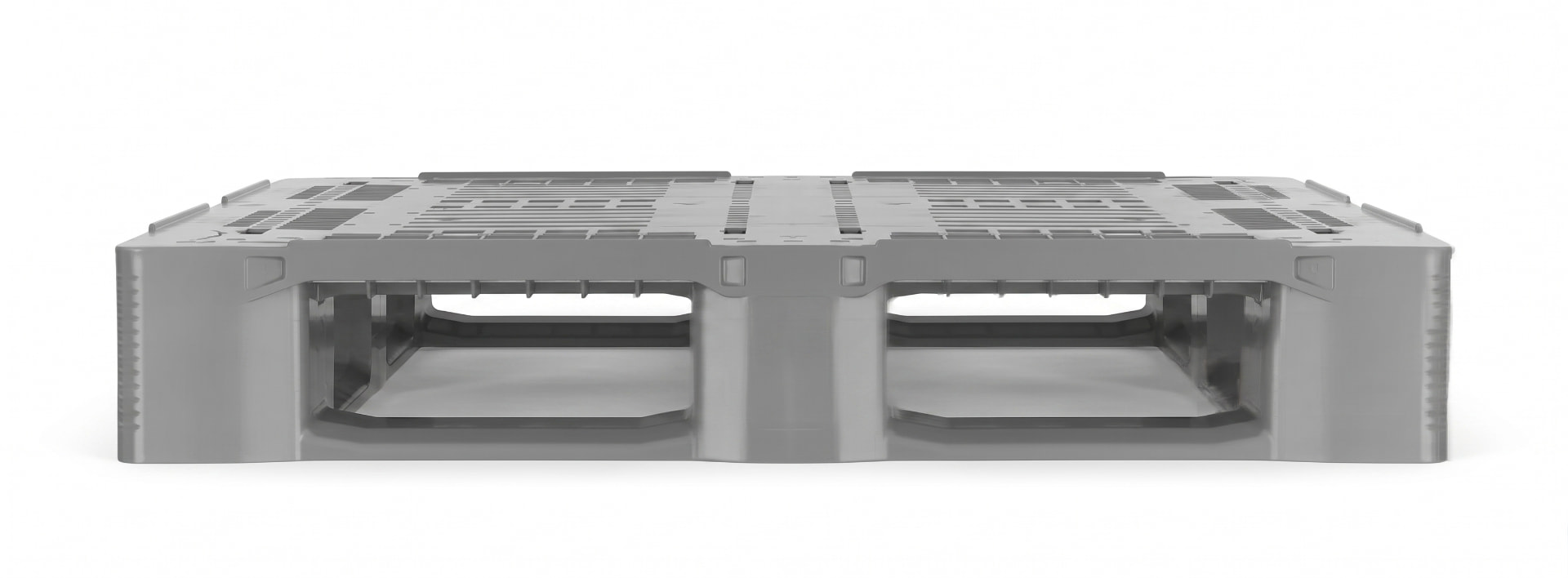 Plastic pallet 1200 x 1000 mm with perforated deck and five runners, illustrative reference view