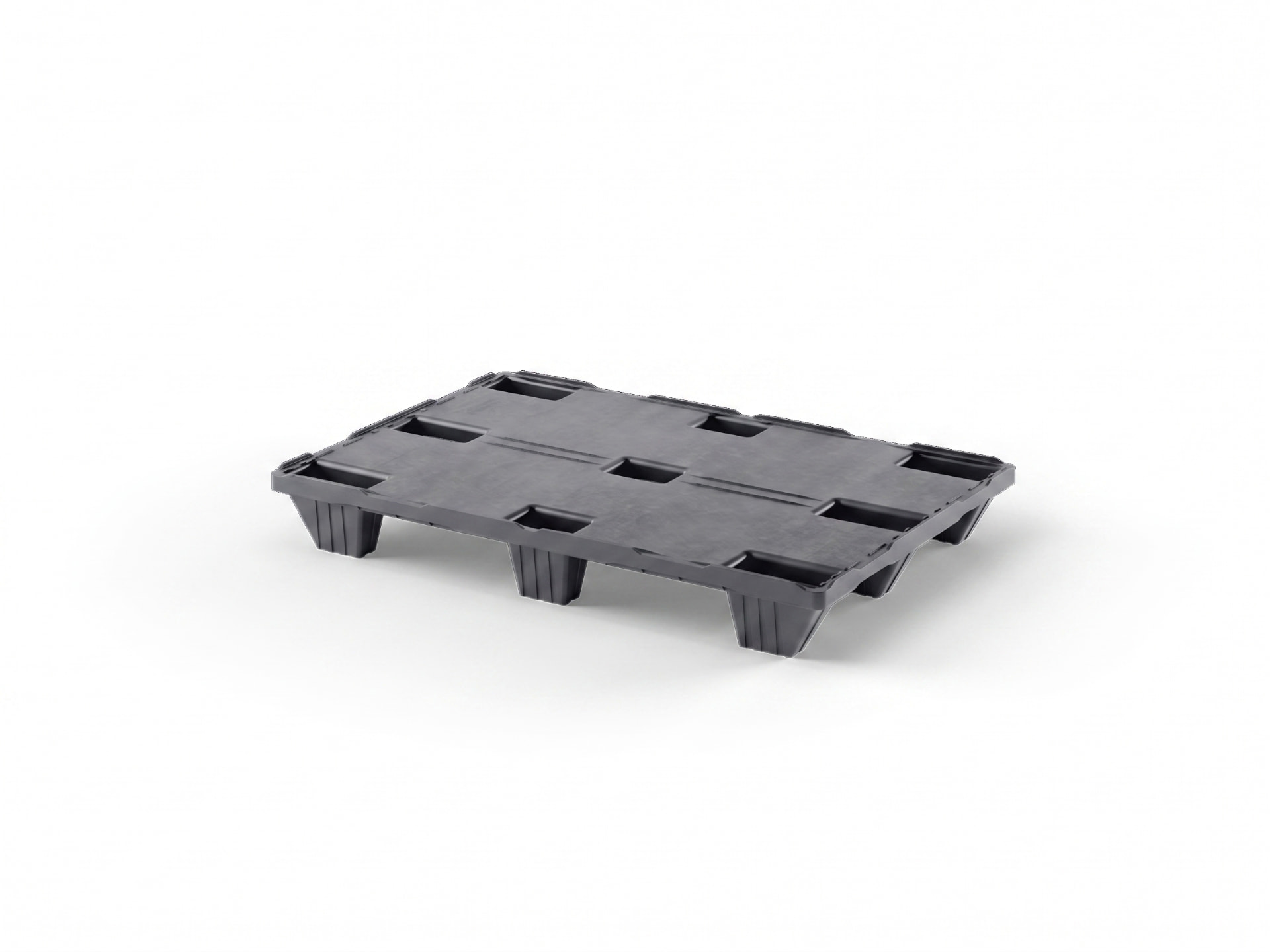 Plastic pallet 1200 x 800 mm with nine recesses and raised rim, illustrative reference view
