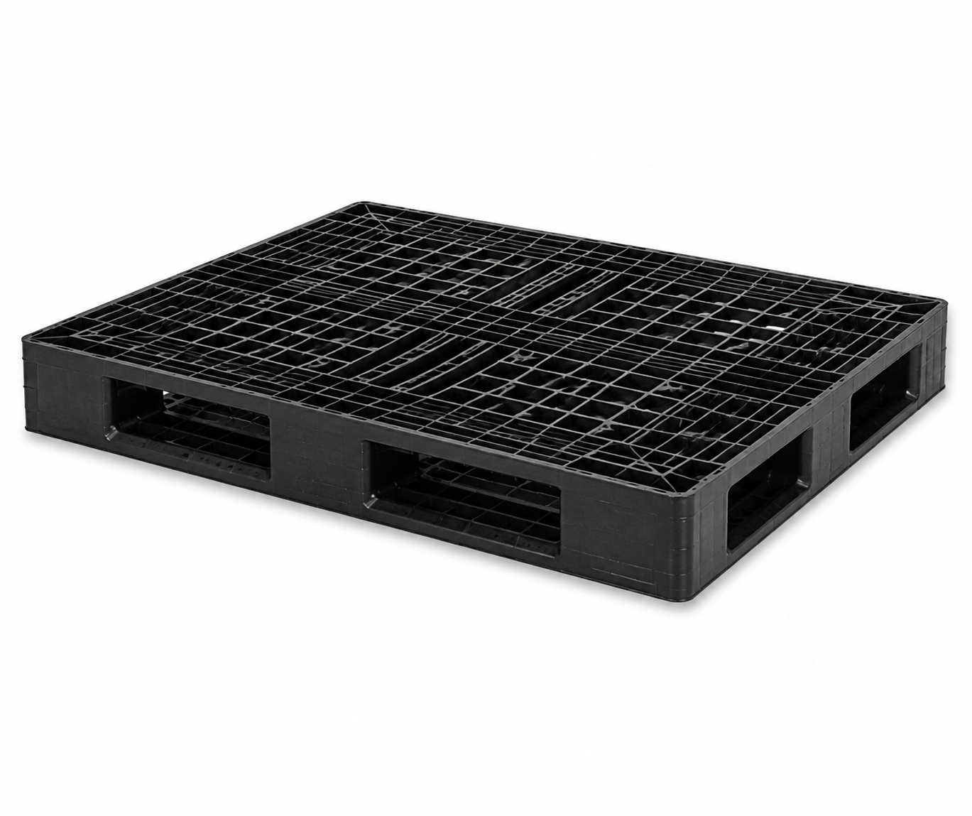 Grid-deck plastic pallet 1200 x 1000 mm, three-quarter view