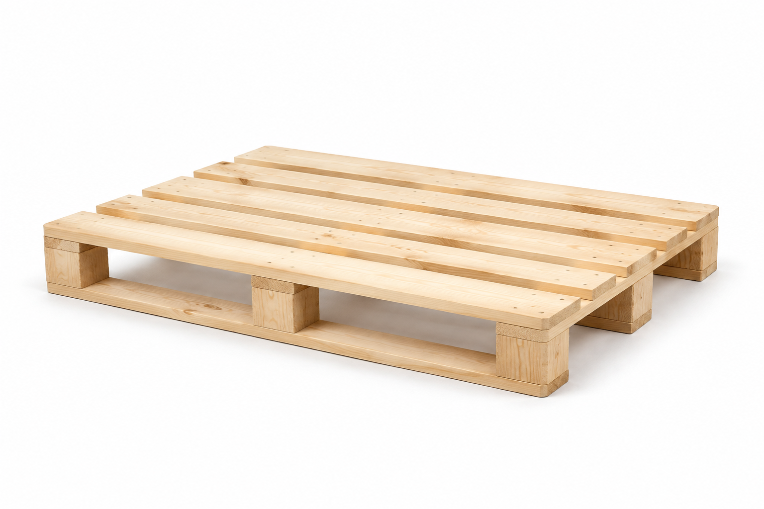 New Euro size wooden pallet 1200 x 800 mm, three-quarter view