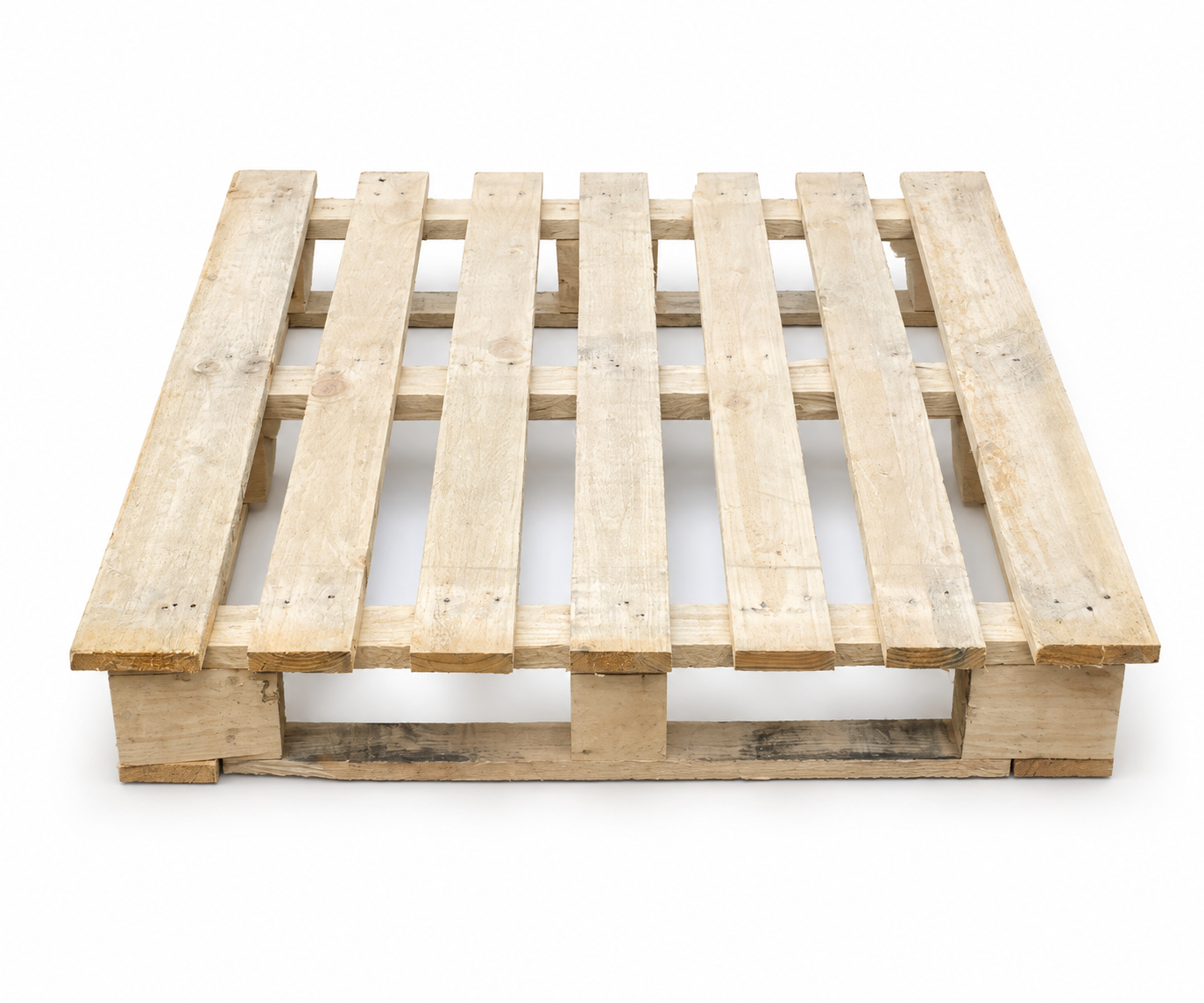 1200 × 1000 mm Grade 3 UK Standard wooden pallet, three-quarter view