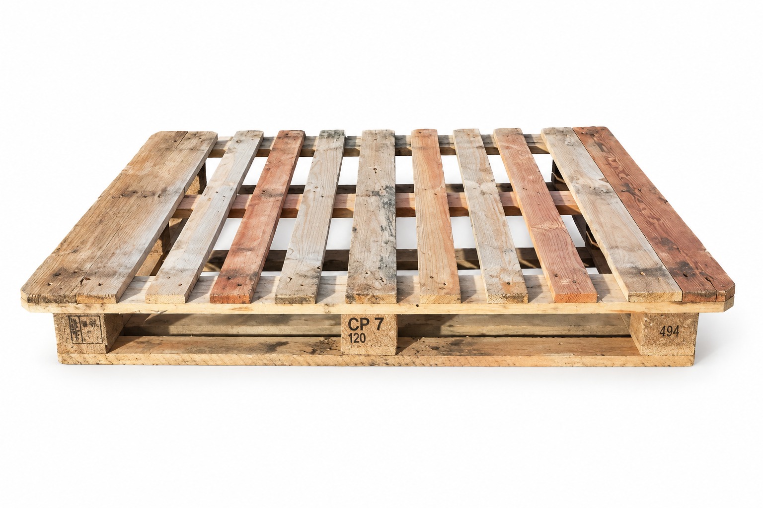 CP7 wooden pallet 1300 x 1100 mm - front corner view