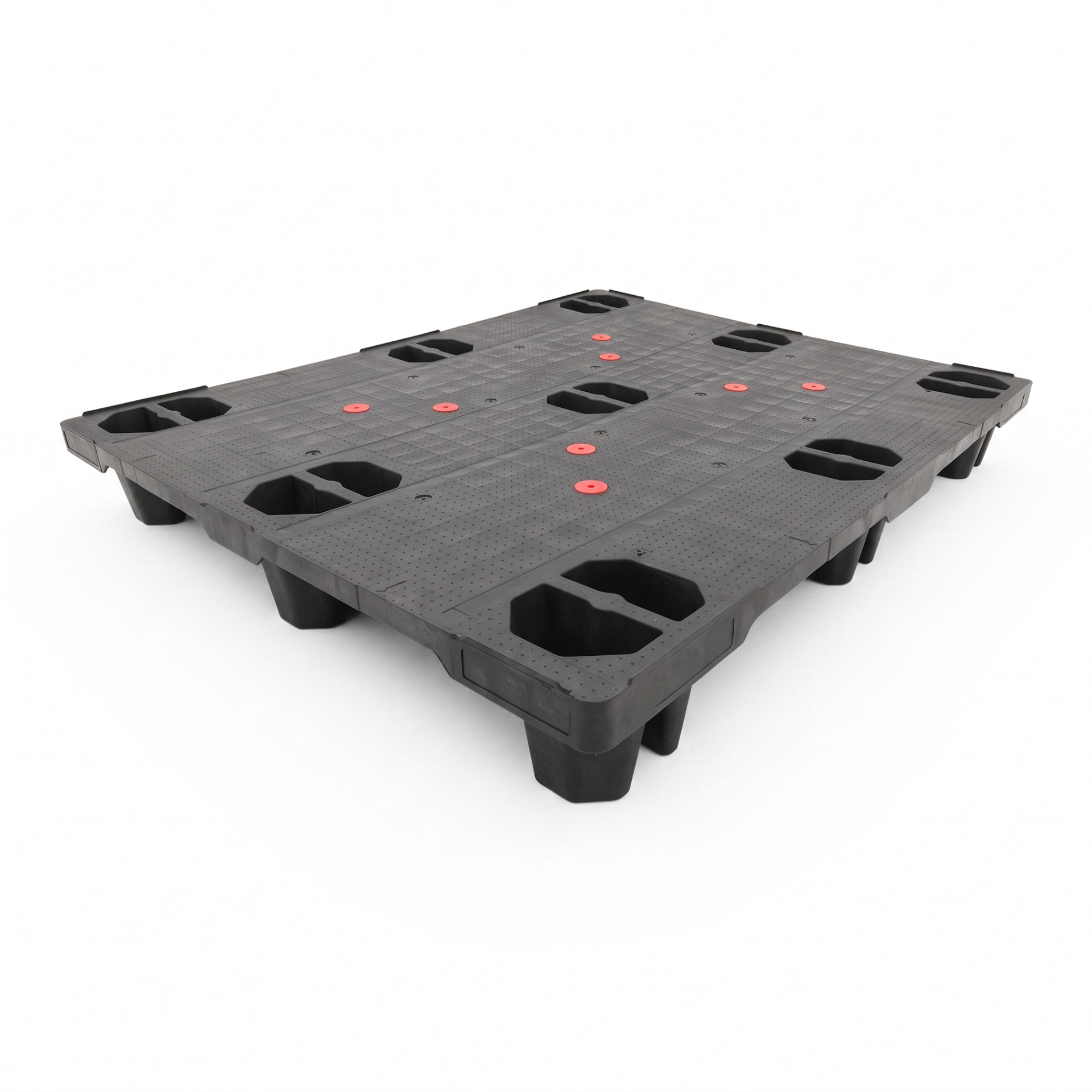 Plastic pallet 1200 x 1000 mm with nine split nesting recesses, illustrative reference view