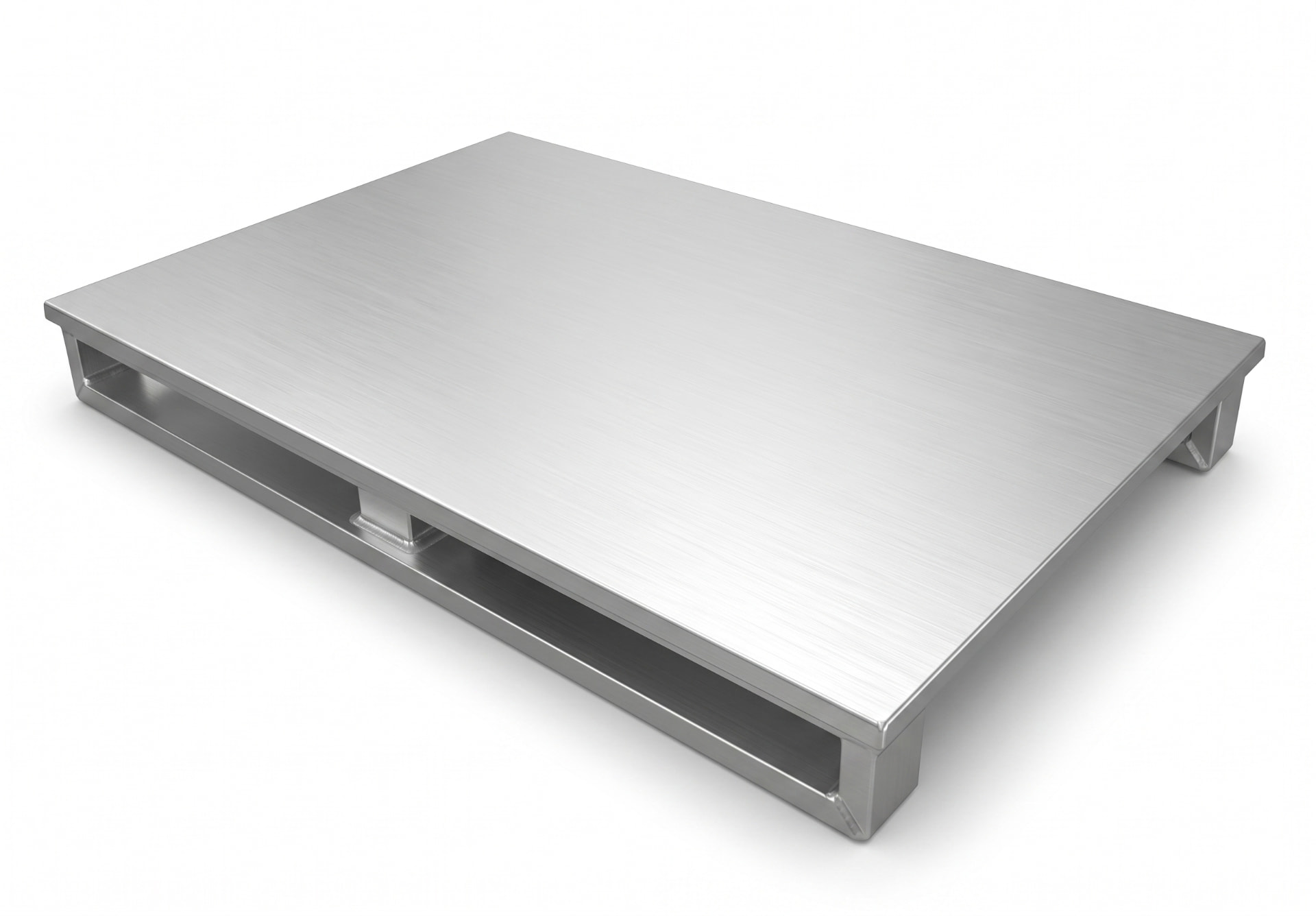IP-Group aluminium pallet 72083, 1200 x 800 mm, solid flat deck with closed perimeter frame and open entry tunnels, illustrative reference view